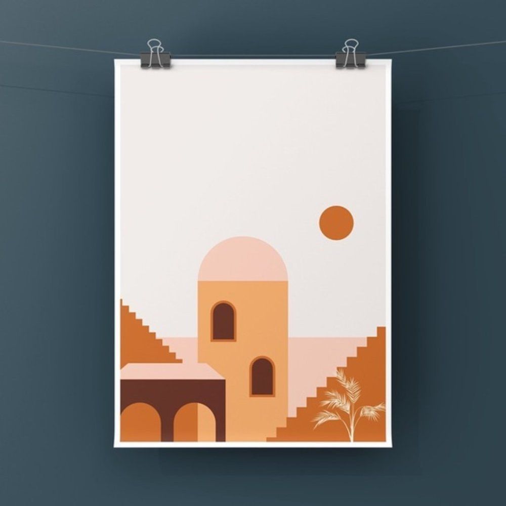 Modern boho terracotta brown graphic art print